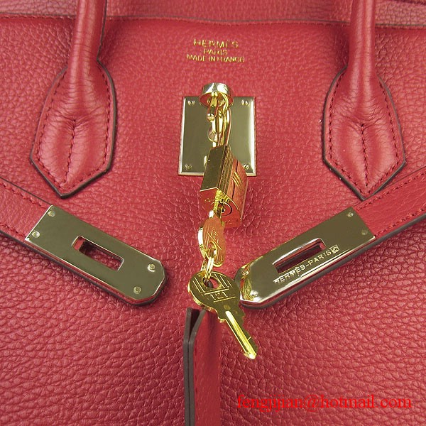 Hermes 35cm Embossed Veins Leather Bag Red 6089 Gold Hardware